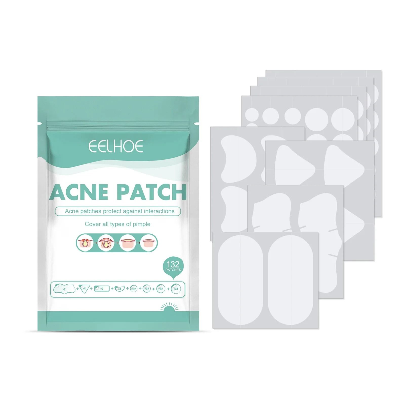 Acne Pimple Patches 132 PCS Hydrocolloid Invisible Skin Care Stickers