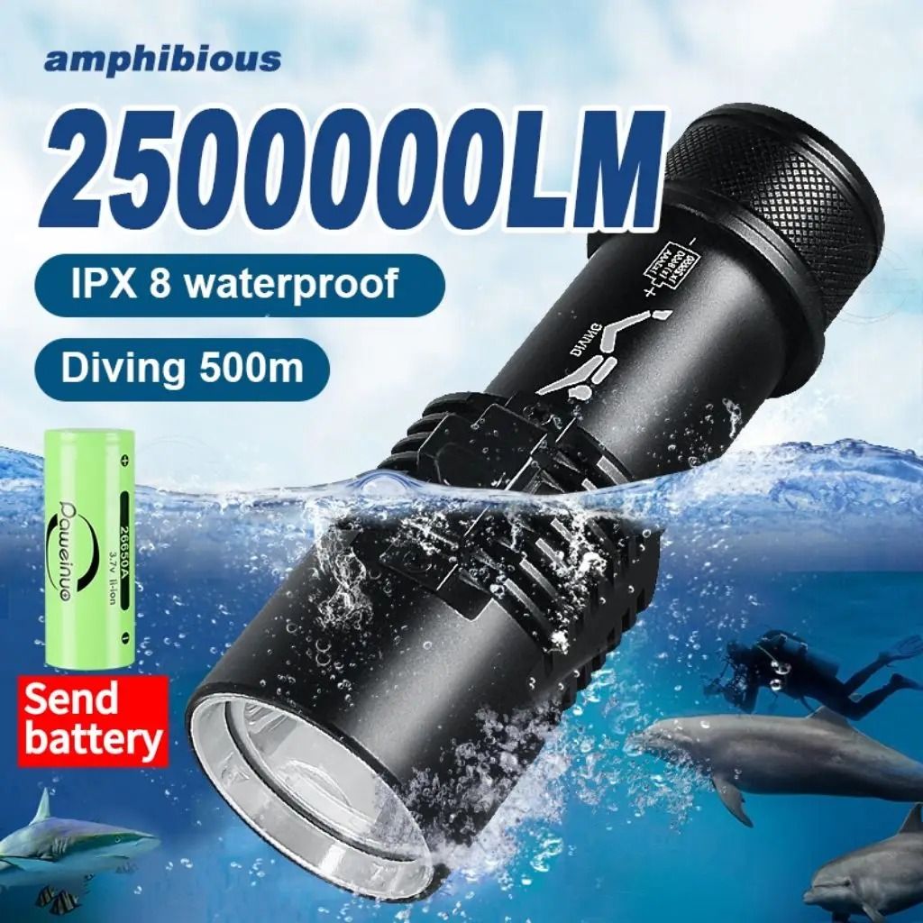 Diving Flashlight Waterproof Rechargeable XHP70 Long Beam Underwater Torch