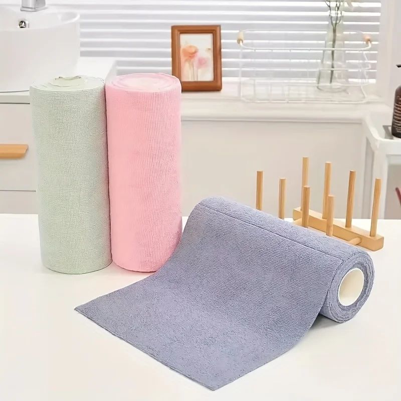 20-Sheet Microfiber Dishcloth Roll Reusable Double-Sided Kitchen Cleaning Cloth
