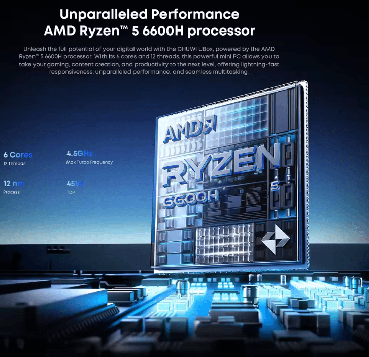 CHUWI UBox Mini PC – Ryzen 6600H / 7430U, 16GB RAM, 512GB SSD, Windows 11, 4K WiFi 6 Desktop