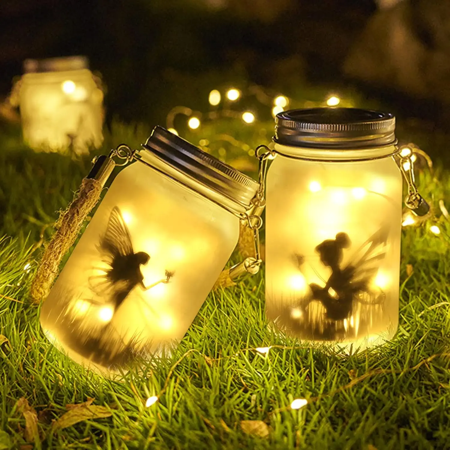 Waterproof Solar Mason Jar Lantern Fairy Lights, IP65 Hanging Standing Solar Lamp, Patio Lawn Garden Outdoor Decoration