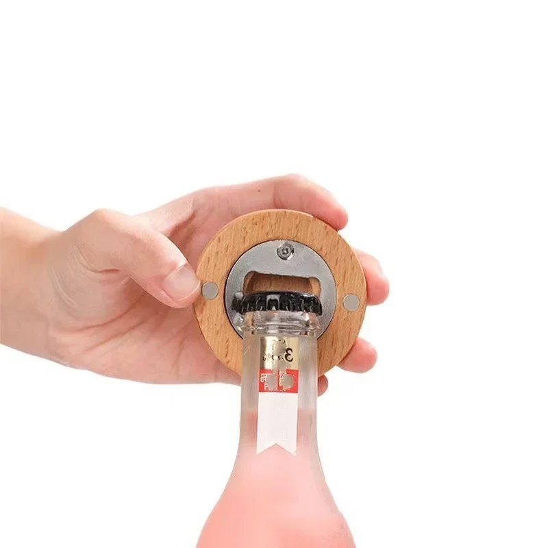 Portable Beer Bottle Opener Round Bamboo Fridge Magnet for Wedding Home Bar Party Gadgets