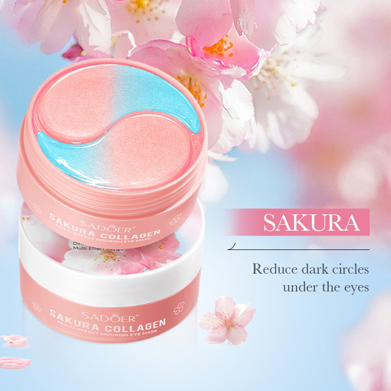 Anti Dark Circle Eye Mask, Sakura Collagen Infused Eye Patches for Bags Removal, Hydration & Skin Firming, Treatment