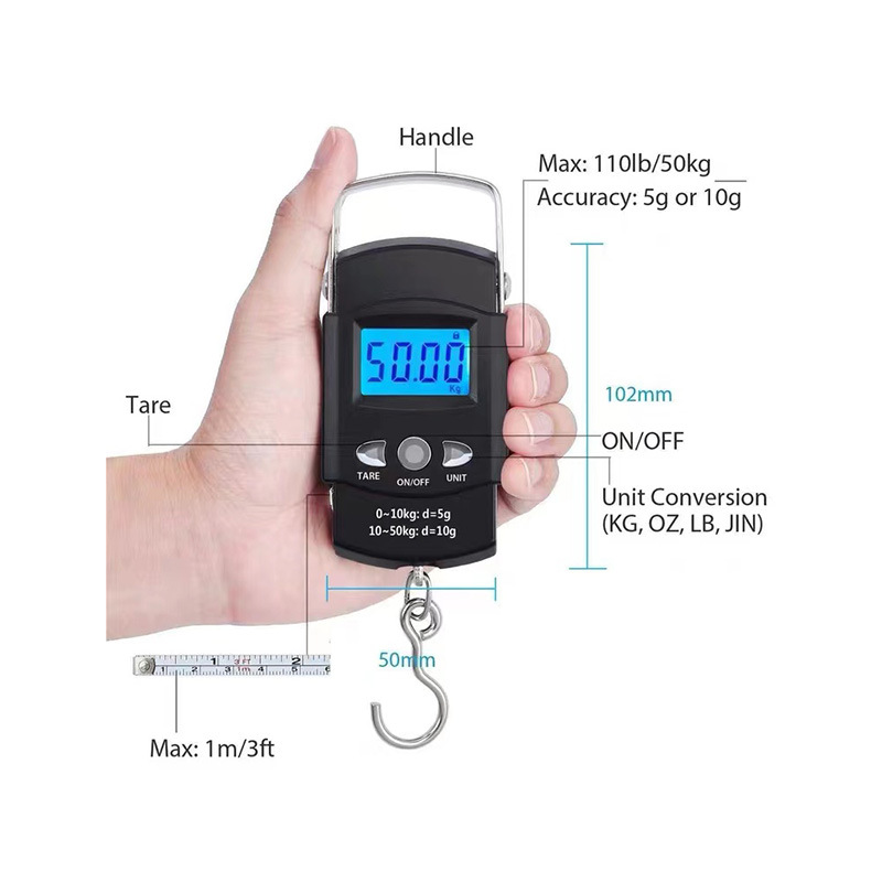 Electronic Scale, Blue Back Light LCD Display, Measuring Rule Tape, Digital Fishing Hanging Hook Scale Tool