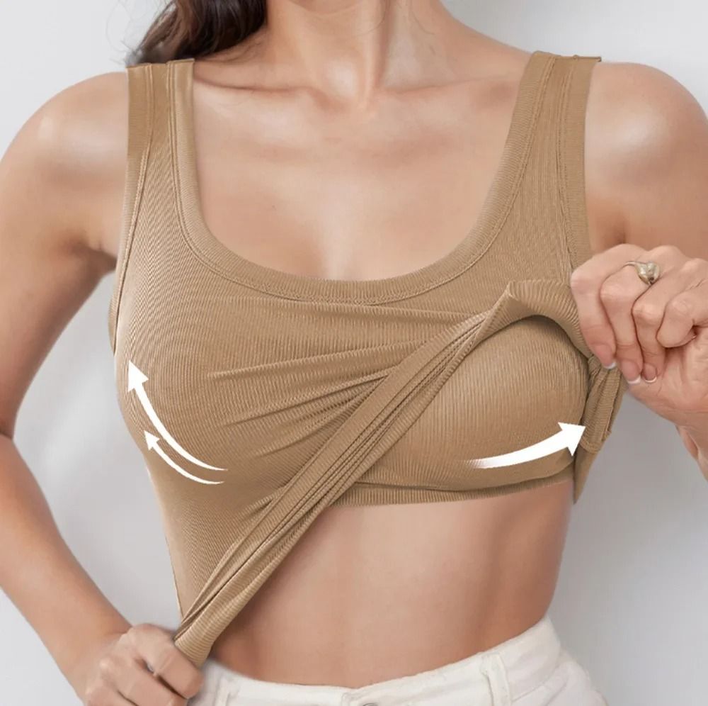 Women U-Back Camisole Top with Built-In Bra and Wide Straps