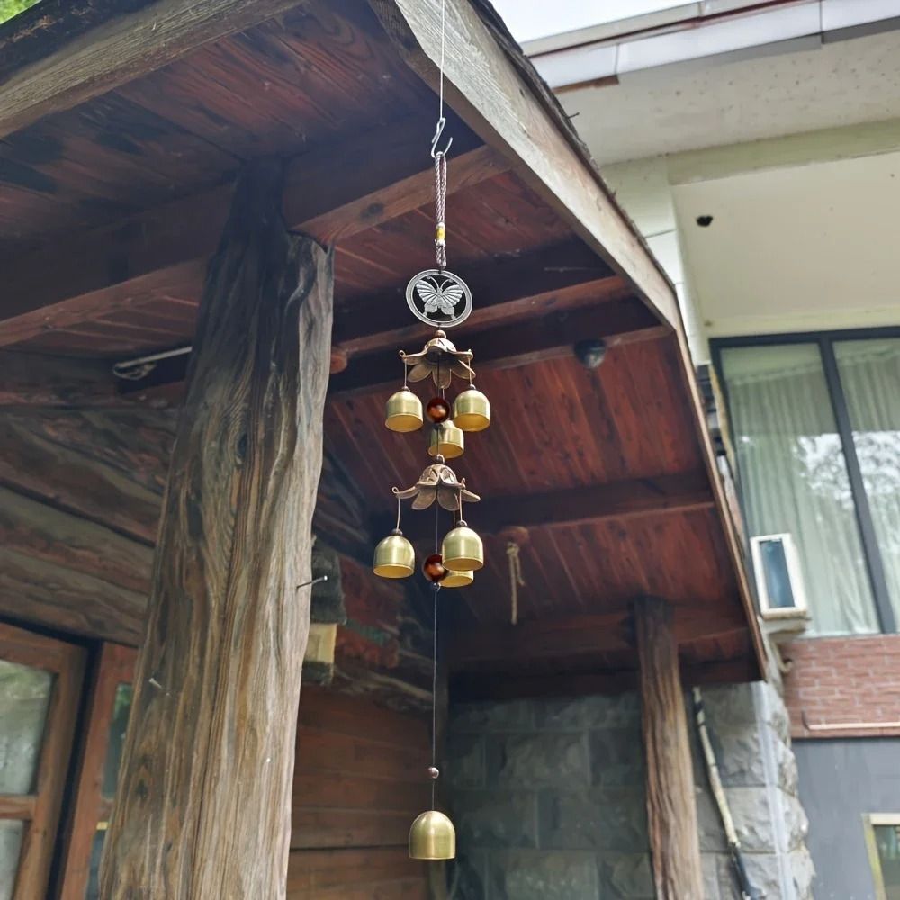 Double Metal Bell Wind Chime Brass Color Hanging Decor for Garden Patio and Home