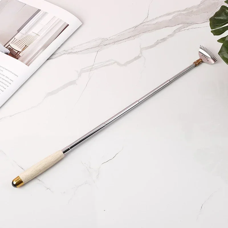 Wooden Handle Telescopic Metal Back Scratcher, Wide Claw Steel Roller Ball Massager Tool, Scalp Face Body Itch Relief
