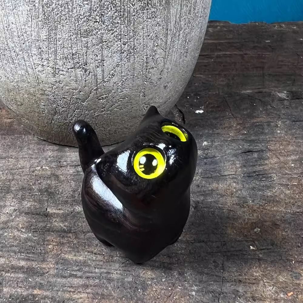 Sandalwood Cat Figurine, Kawaii Cartoon Wooden Carved, Cute Animal Desktop Toy, Exquisite Bedroom Decor