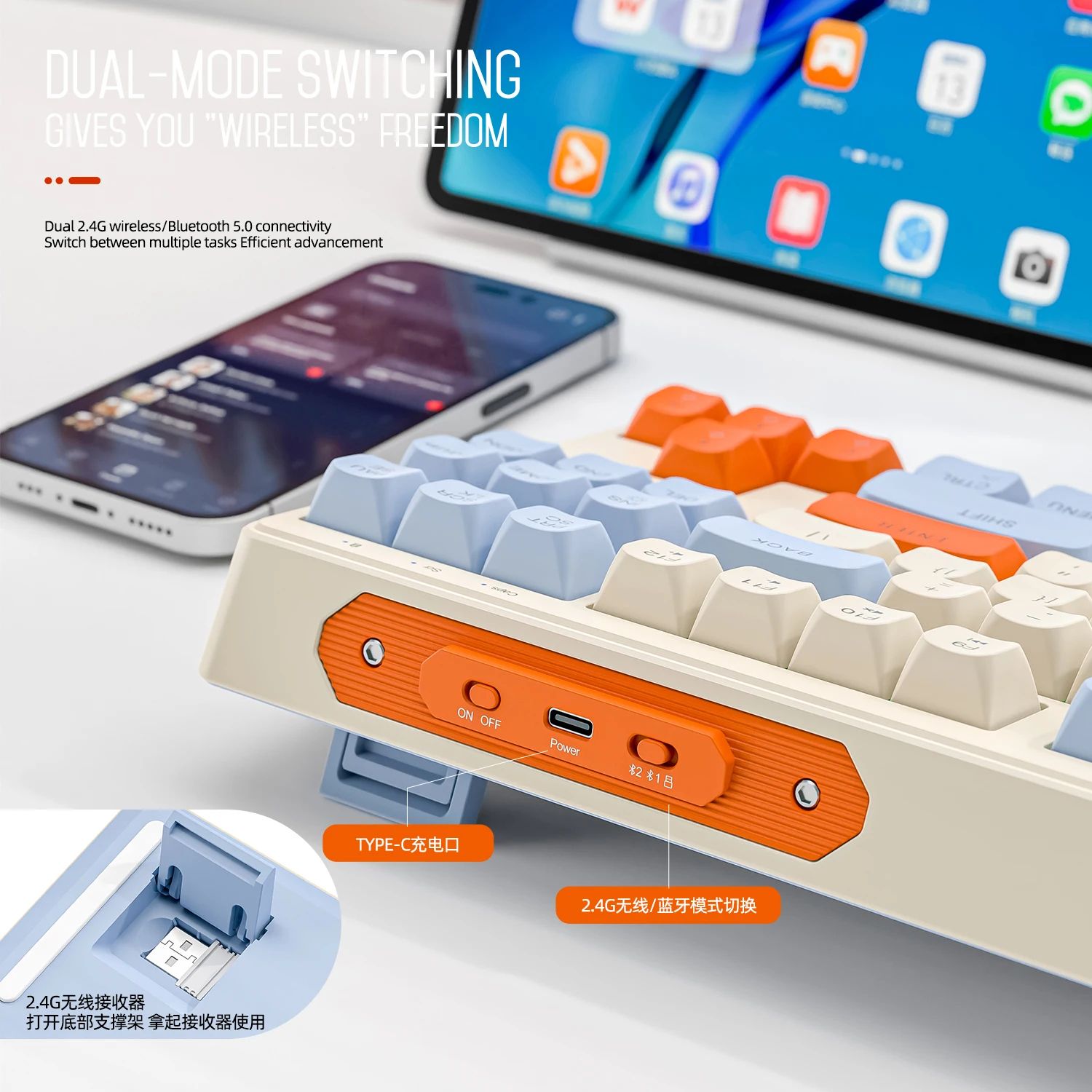 Premium 87-Key Dual-Mode Wireless Gaming Keyboard with RGB Backlit Keyboard Lights & Durable PBT Keycaps