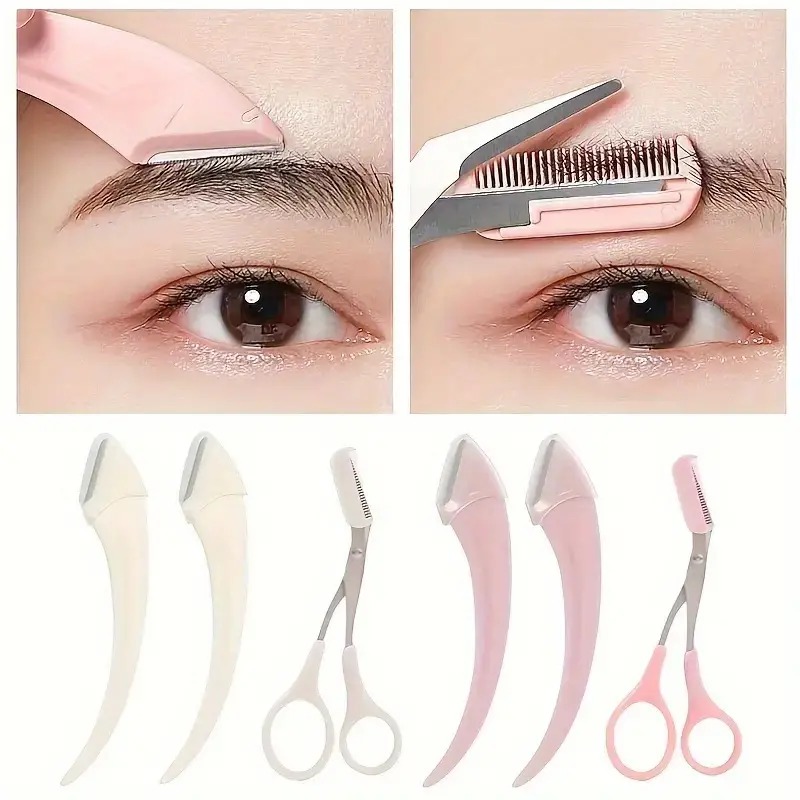 Eyebrow Trimmer Set for Beginners Curved Razor & Scissors with Comb for Precision Shaping