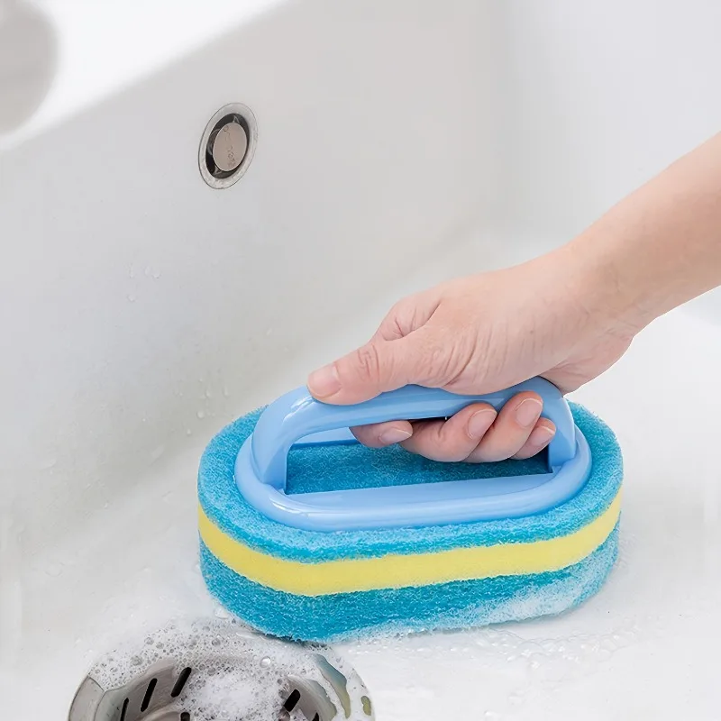 Household Cleaning Brush With Handle, Durable Scrubbing Sponge, Kitchen Bathroom Tub Brush, Dish Soap Cleaning Tool