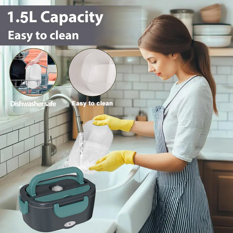 Electric Lunch Box Stainless Steel Heated Food Warmer Set Portable Meal Tray for Work and Travel