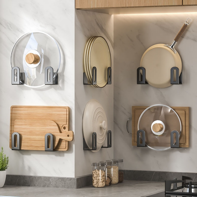 Wall-Mounted Pot Lid Rack, Kitchen Storage Rack, Multi-Functional Organizer for Cutting Boards, Bathroom, Balcony
