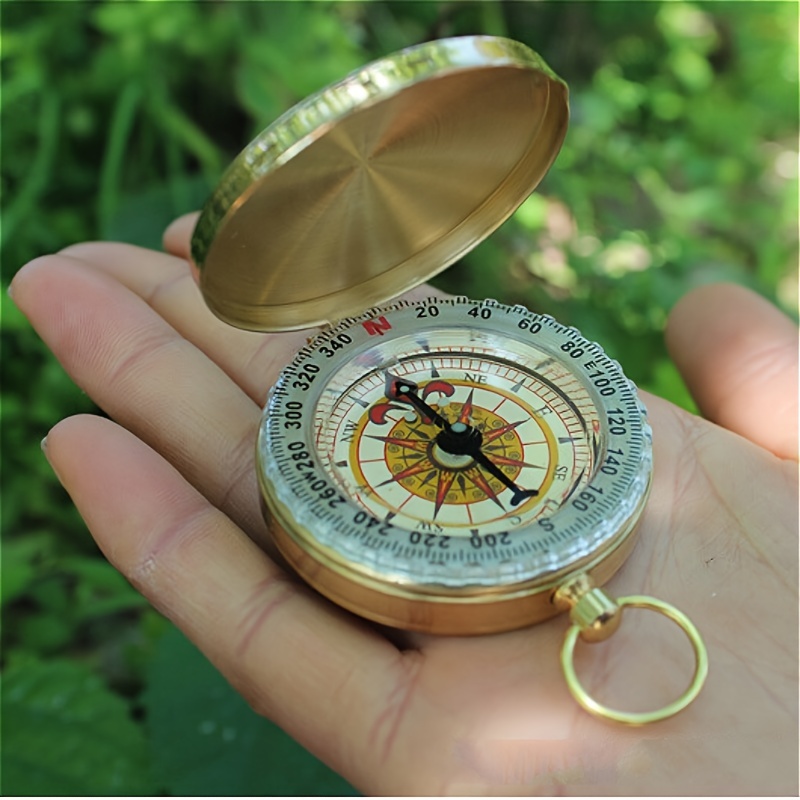 Pure Copper Compass Pocket Watch Luminous Retro Flip Outdoor Navigation Compass