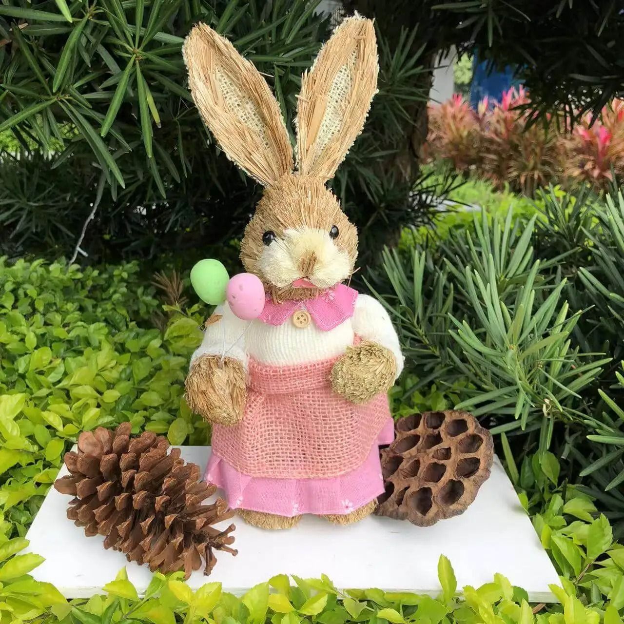 3D Handcrafted Cattail Easter Bunny | Eco-Friendly Woven Holiday Figurine
