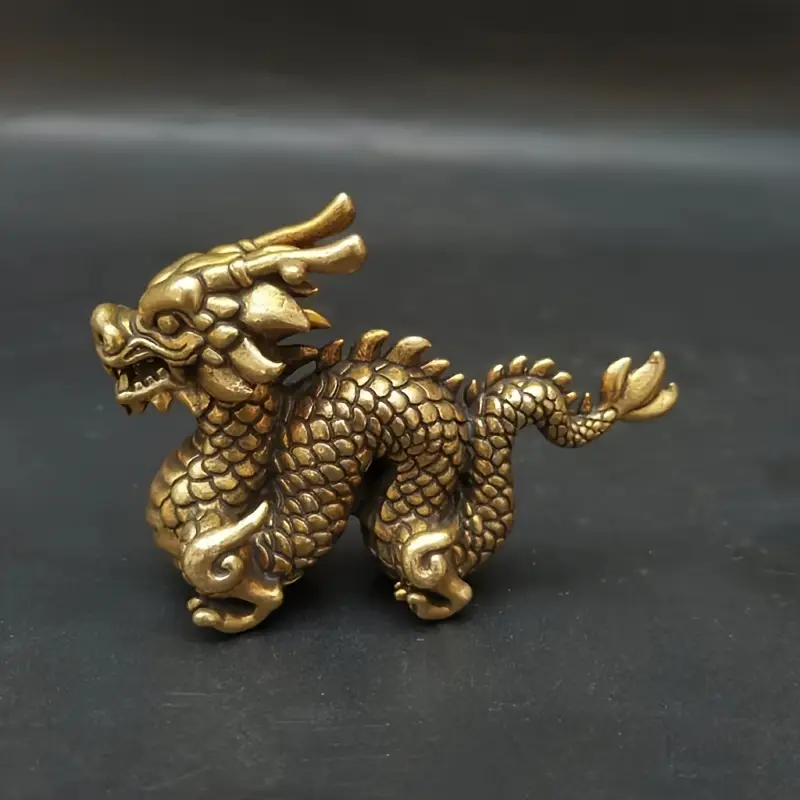 Vintage Brass Dragon Statue for Feng Shui Luck and Power Decor