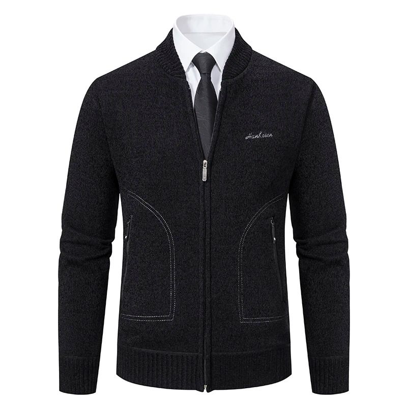 Men Stand Collar Thick Warm Cardigan Sweater Winter Casual Coat