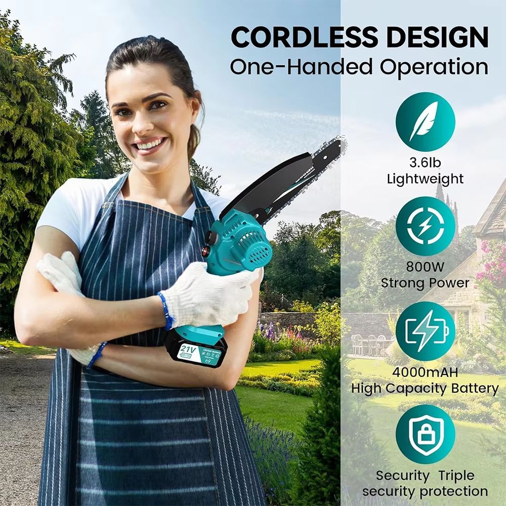 SEESII 8-Inch Mini Electric Chainsaw – Cordless Wood Cutter & Garden Pruning Tool Compatible with Makita 18V Battery