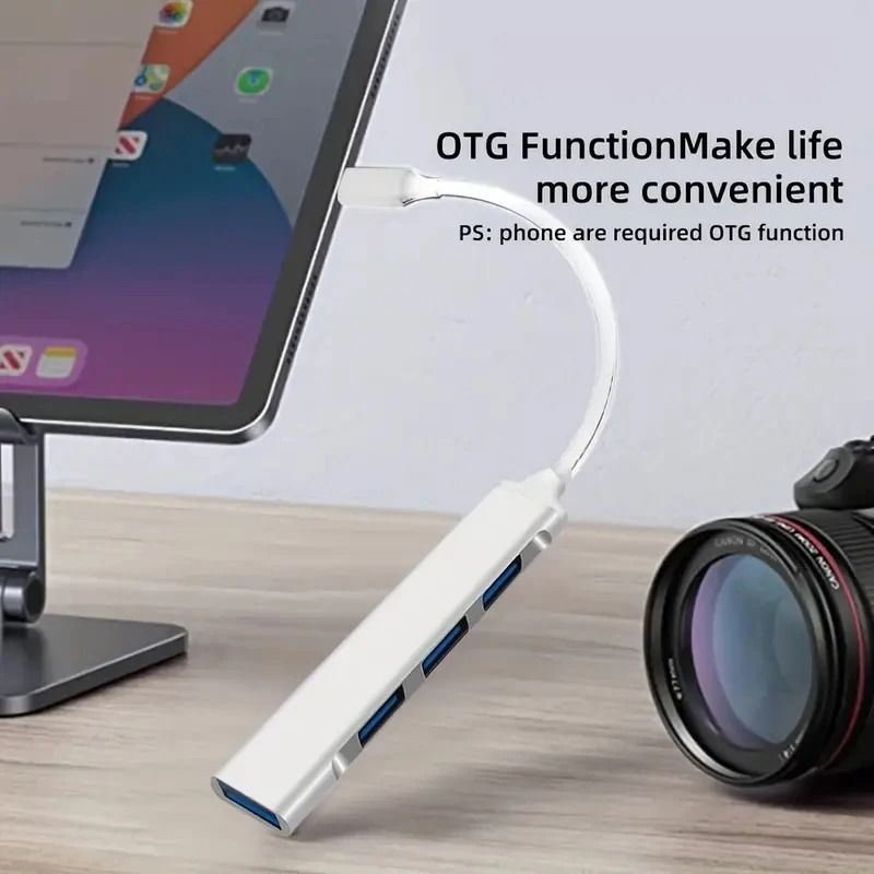 4-Port Multi-Splitter Type-C Hub | USB Adapter & OTG for Laptops & PC