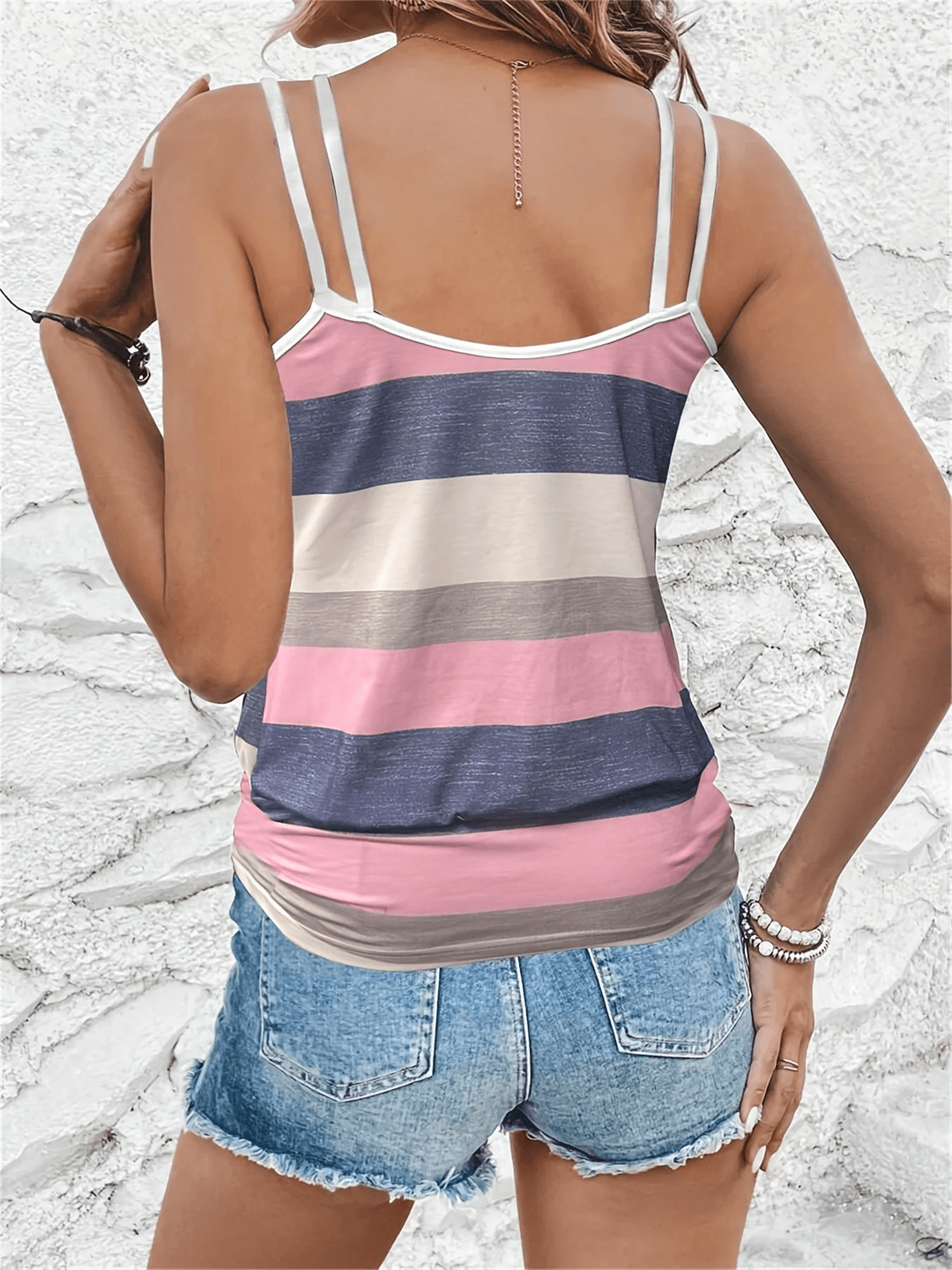 Womens Color Block Striped Camisole Casual Summer Tank Top