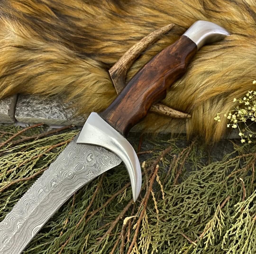 Damascus Sword 34 Inch Damascus Steel Blade Sword with Leather Sheath Calymore Viking Sword