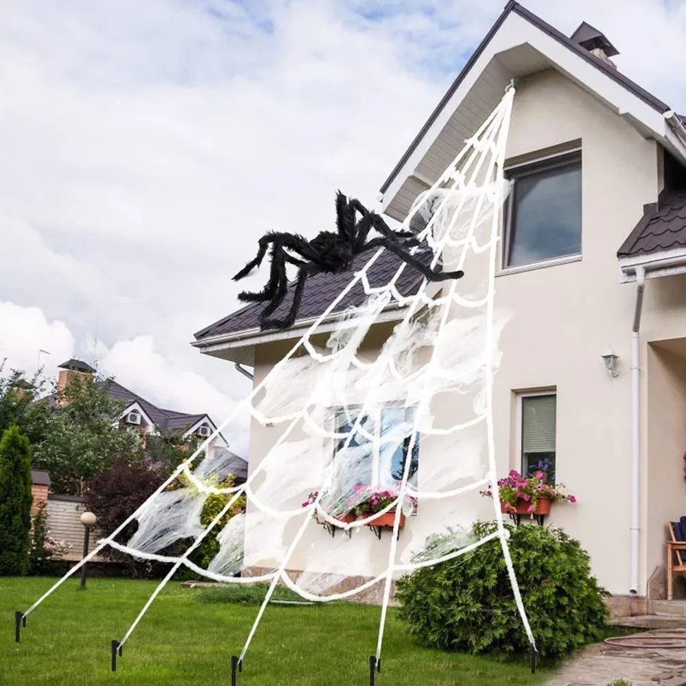 Extra Large Halloween Triangle Spider Web – 5M/7M Elastic Simulated Spider Web Decoration