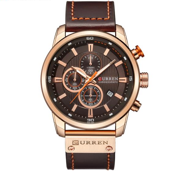 CURREN Men Military Quartz Watch with Leather Strap, Chronograph Wristwatch