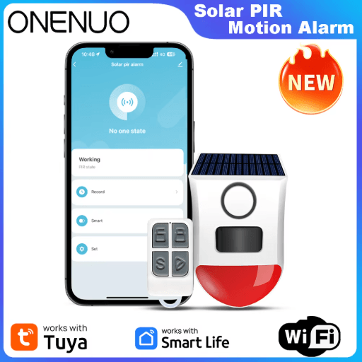 Solar PIR Sensor Alarm – Tuya WiFi Outdoor Wireless Strobe Siren