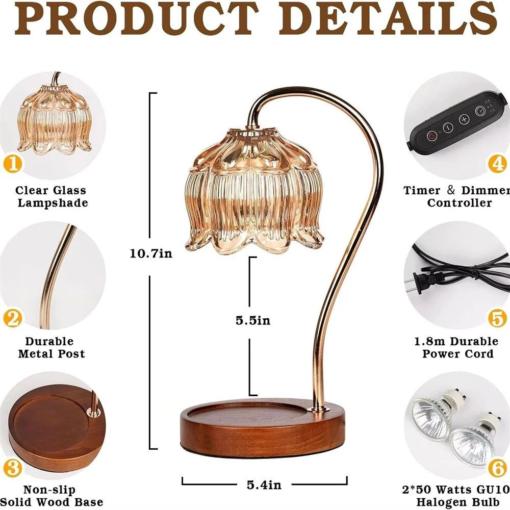 Retro Petal Candle Warmer Lamp Dimmable Wax Melt Fragrance Warmer with Candle Tray