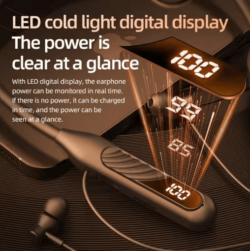 BT8 Wireless Neckband Earphones Bluetooth 5.3 Gaming Headset with LED Display and TF Card
