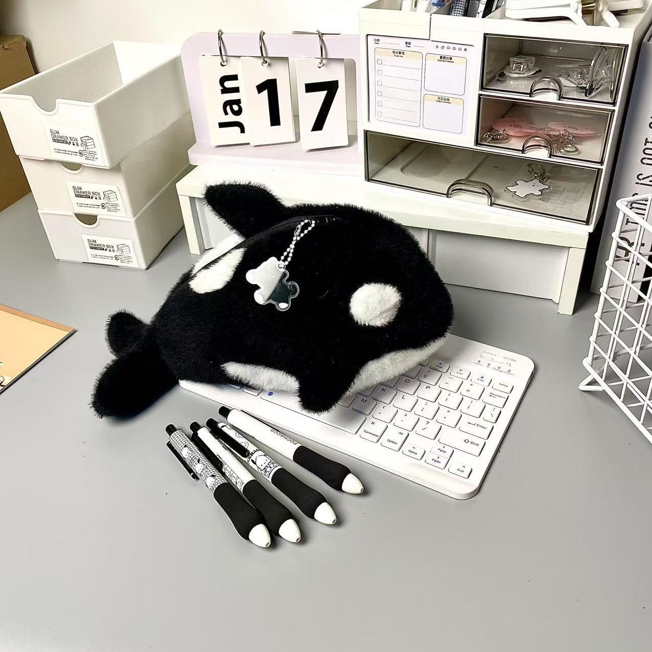 Adorable Killer Whale Plush Pencil Bag, Spacious Soft School Supply Organizer, Cute Creative Stationery Case for Student