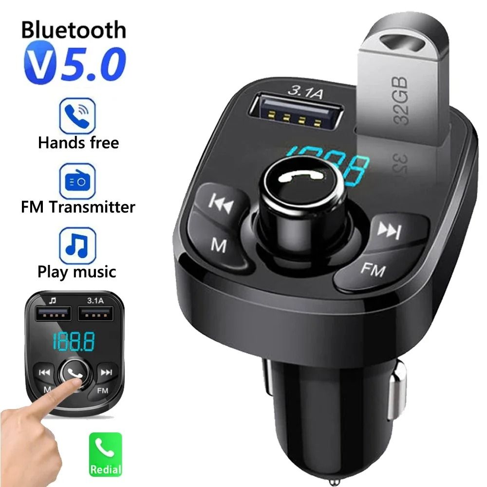Bluetooth FM Transmitter Car Charger with Dual USB Fast Charging and MP3 Player