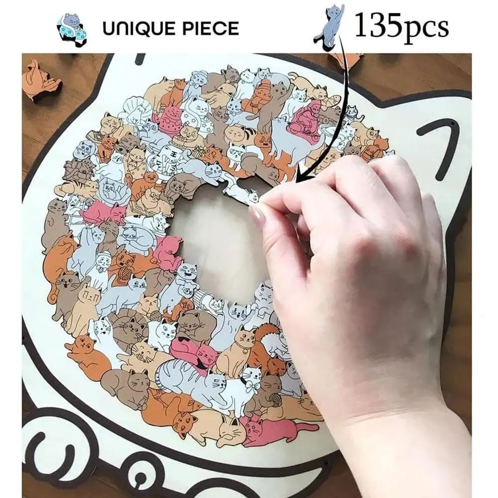 Cat Wooden Puzzle – Colorful Animal-Shaped Wooden Jigsaw Decor for Stress Relief & Gifting
