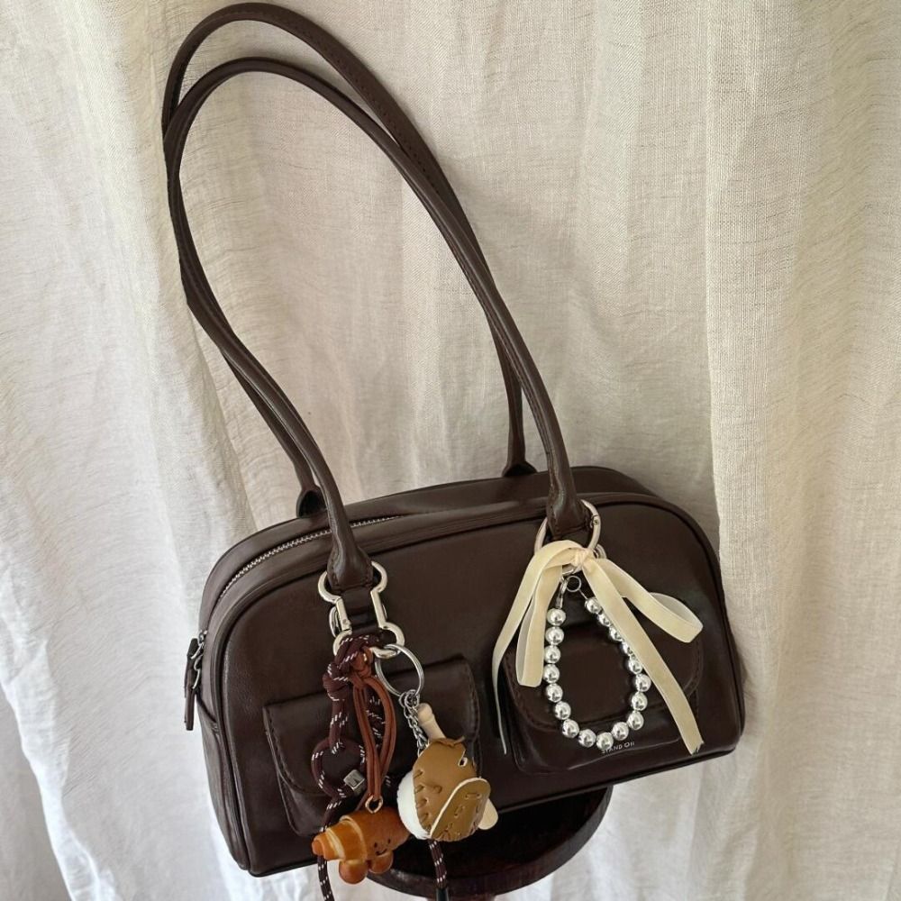 Womens Handbag Double Handle Shoulder Bag, Medium PU Leather Zipper Closure Commuter Bag