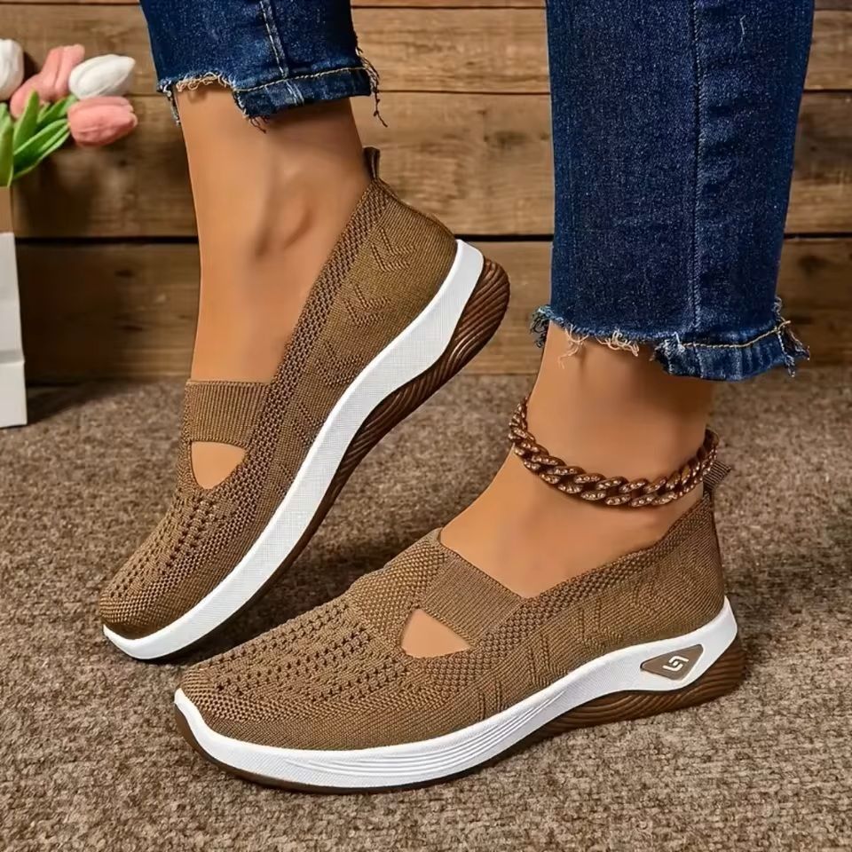 Womens Breathable Knit Sneakers Low Top Casual Shoes