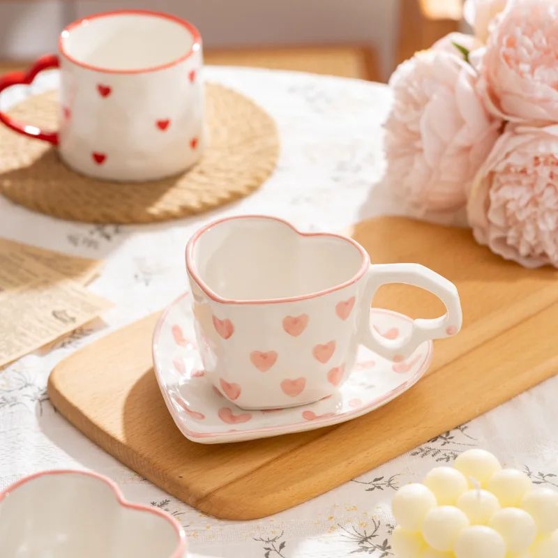 Hand-Painted Ceramic Heart Handle Mug (201–300ml) – Romantic Love Coffee & Tea Cup