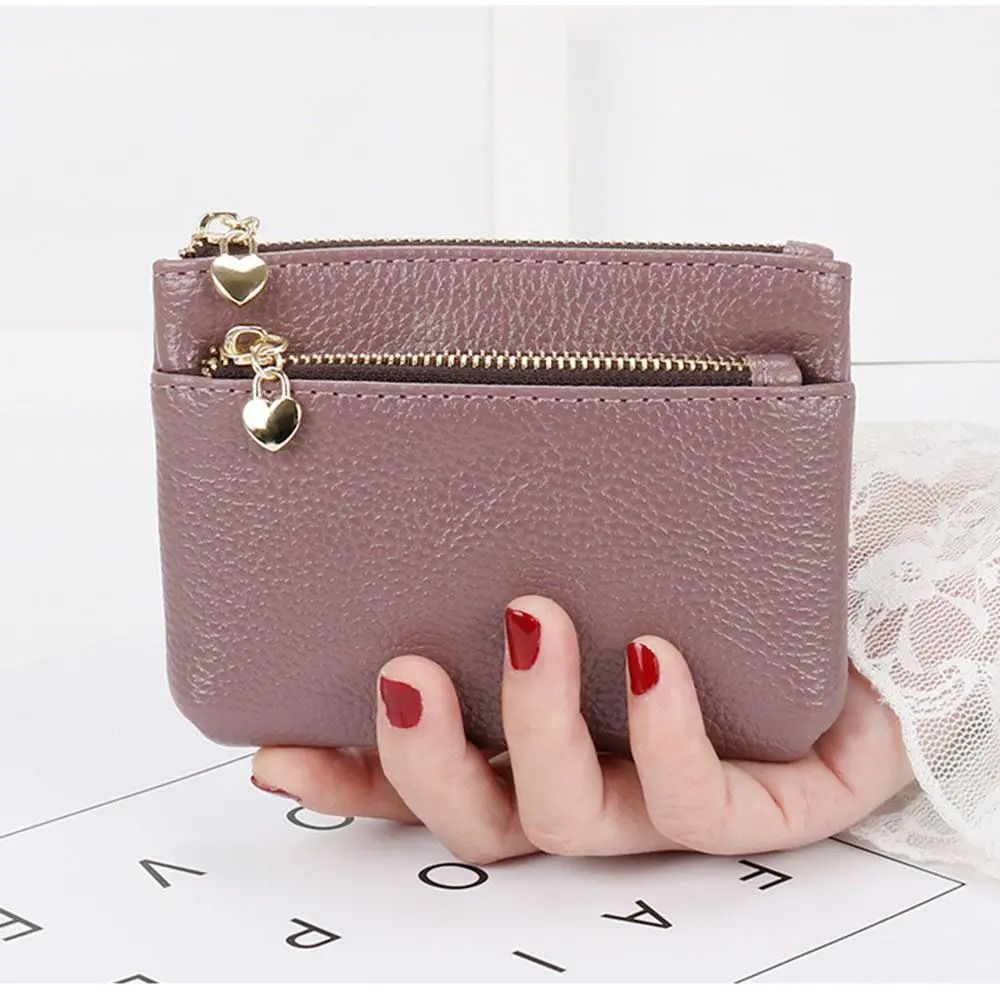 Double Zipper Heart Detail Mini Coin Purse