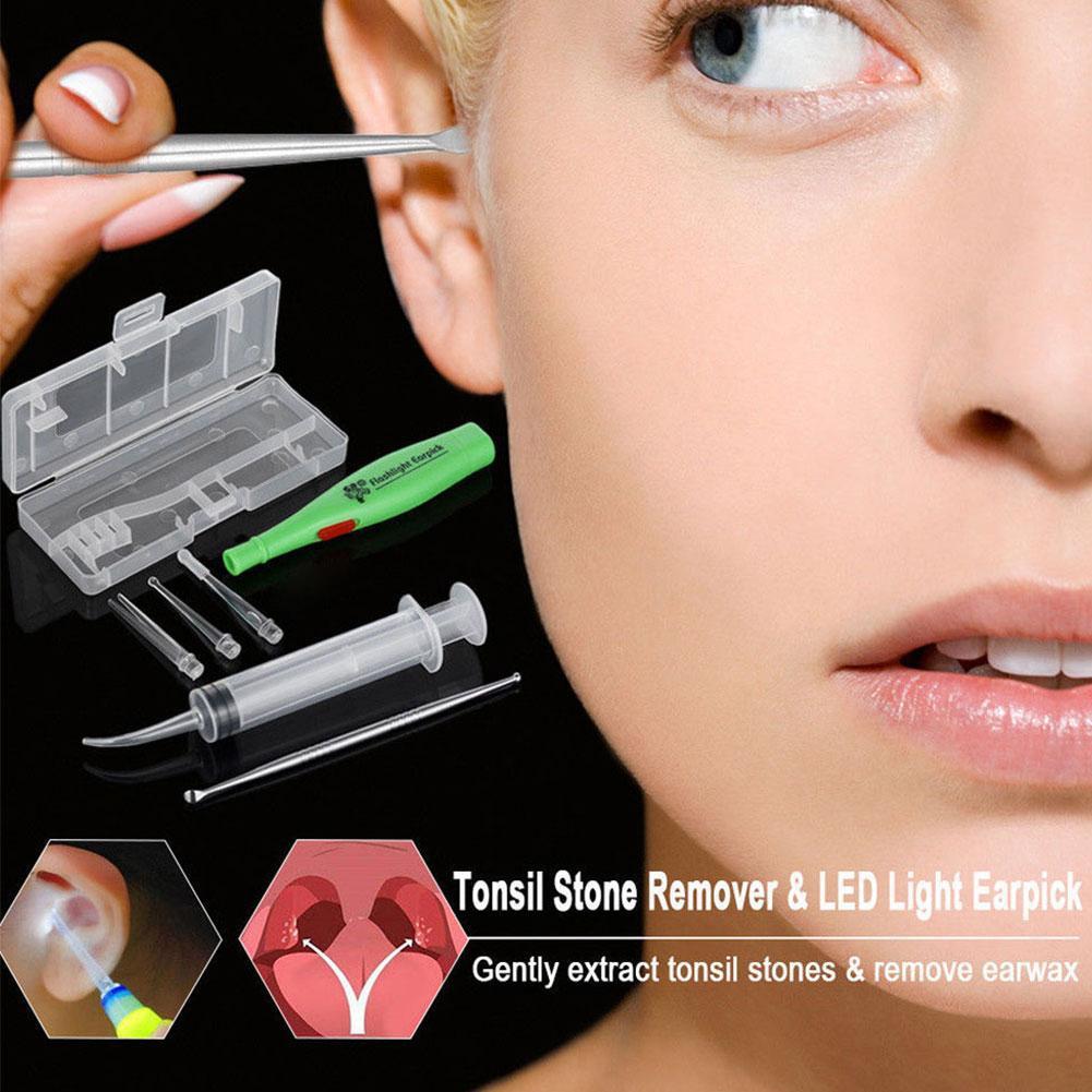 LED Light Tonsil Stone Remover Tool, Steel Earpick Earwax Remover, Tips Ear Care Irrigator
