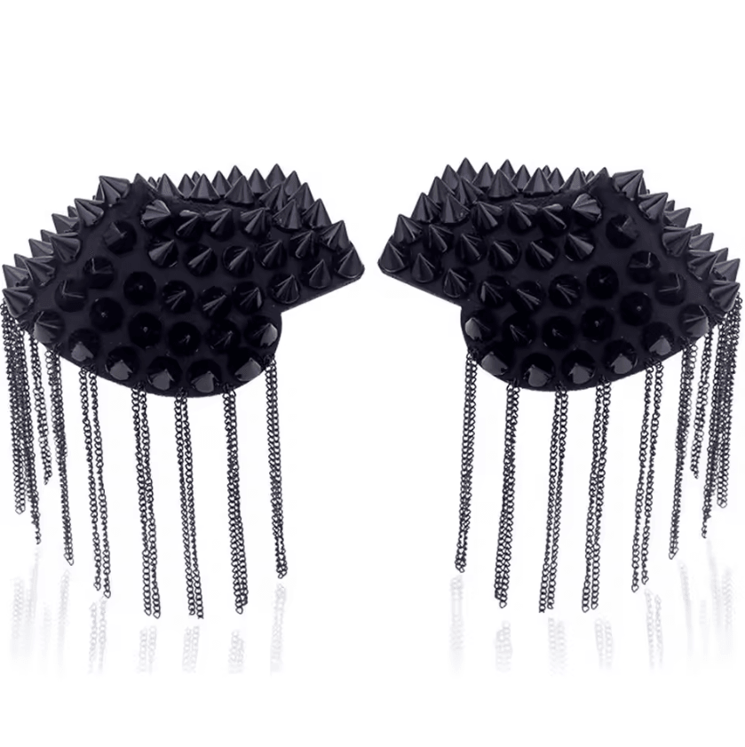 Punk Chain Tassel Shoulder Epaulet Brooch – Metal Rivet Statement Shoulder Pads (1 Pair)