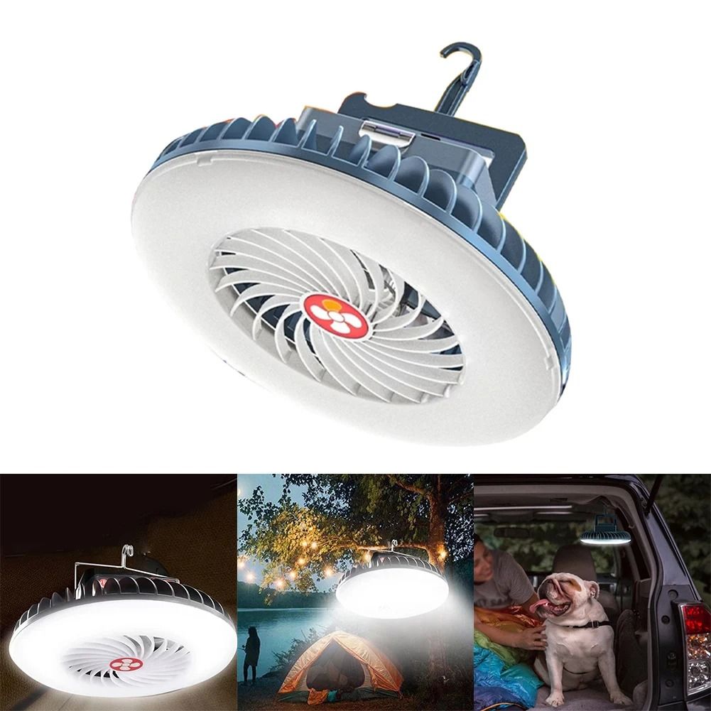 Rechargeable Camping Fan Light with LED Lamp and Power Bank