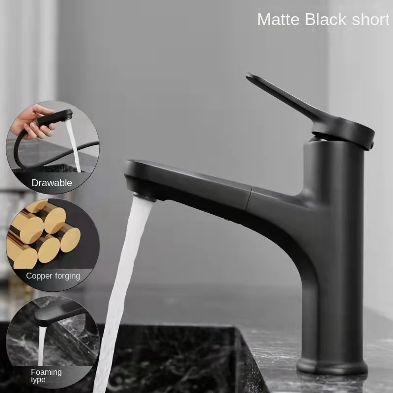 Multifunctional Pull Out Basin Faucet, Hot and Cold Water Faucet with Brass Valve Body, Single Handle Sink Faucet