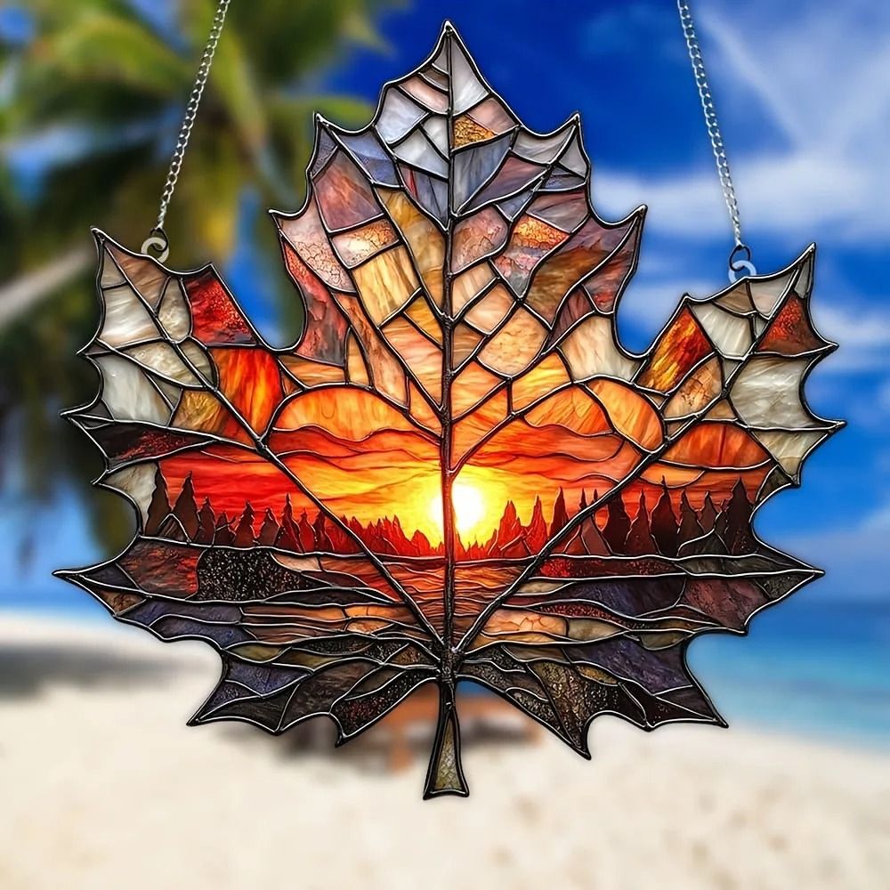 Sunset Maple Leaf Outdoor Decor Suncatcher Window and Curtain Hanging Decoration
