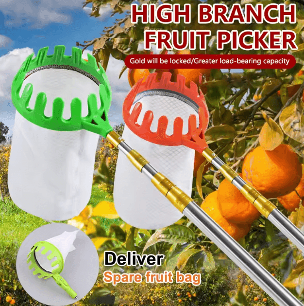 Adjustable Fruit Picker Tool with Basket 5 Speed Extendable Orchard Harvesting Tool
