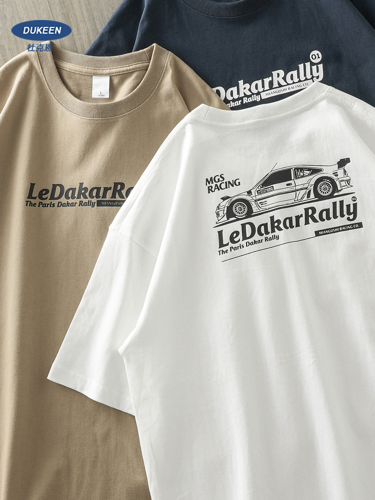 DUKEEN Cotton Men Graphic T-Shirts, Vintage F1 Car Printed Oversized Tee Heavyweight Summer T-Shirt for Men