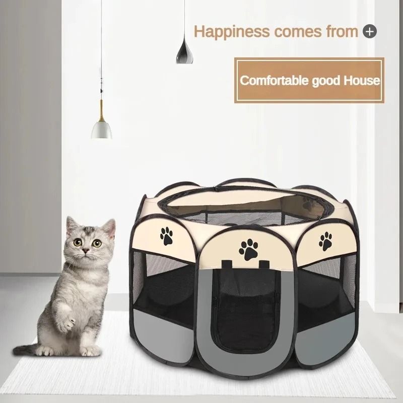 Foldable Pet Tent and Octagonal Enclosure for Cats and Small Dogs Portable Oxford Cloth Kennel