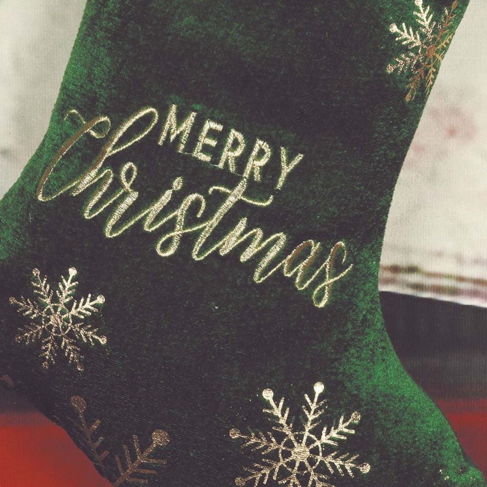 Snowflake Pattern Christmas Stocking, Embroidered Personalized Christmas Sock, Red Green Navidad, Large Gift Bag