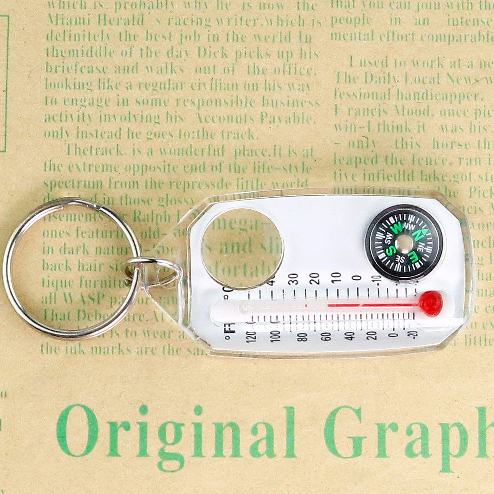 Mini Compass Keychain with Thermometer High Precision Guiding Compass for Camping & Survival