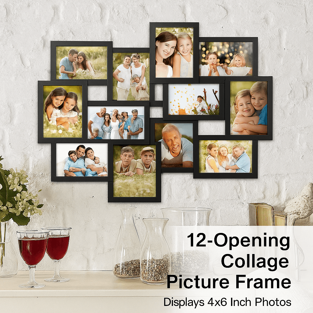 12-Opening Collage Picture Frame – Wall Hanging Display for 4x6 Photos