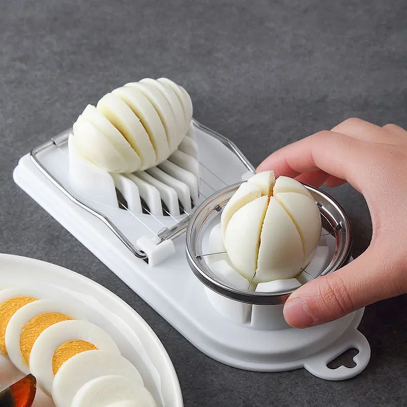 2-in-1 Stainless Steel Egg Cutter & Preserved Egg Slicer with Plastic Base