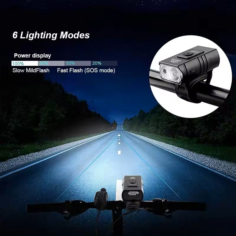 USB Rechargeable Bike Light Set Front LED Headlight and Taillight